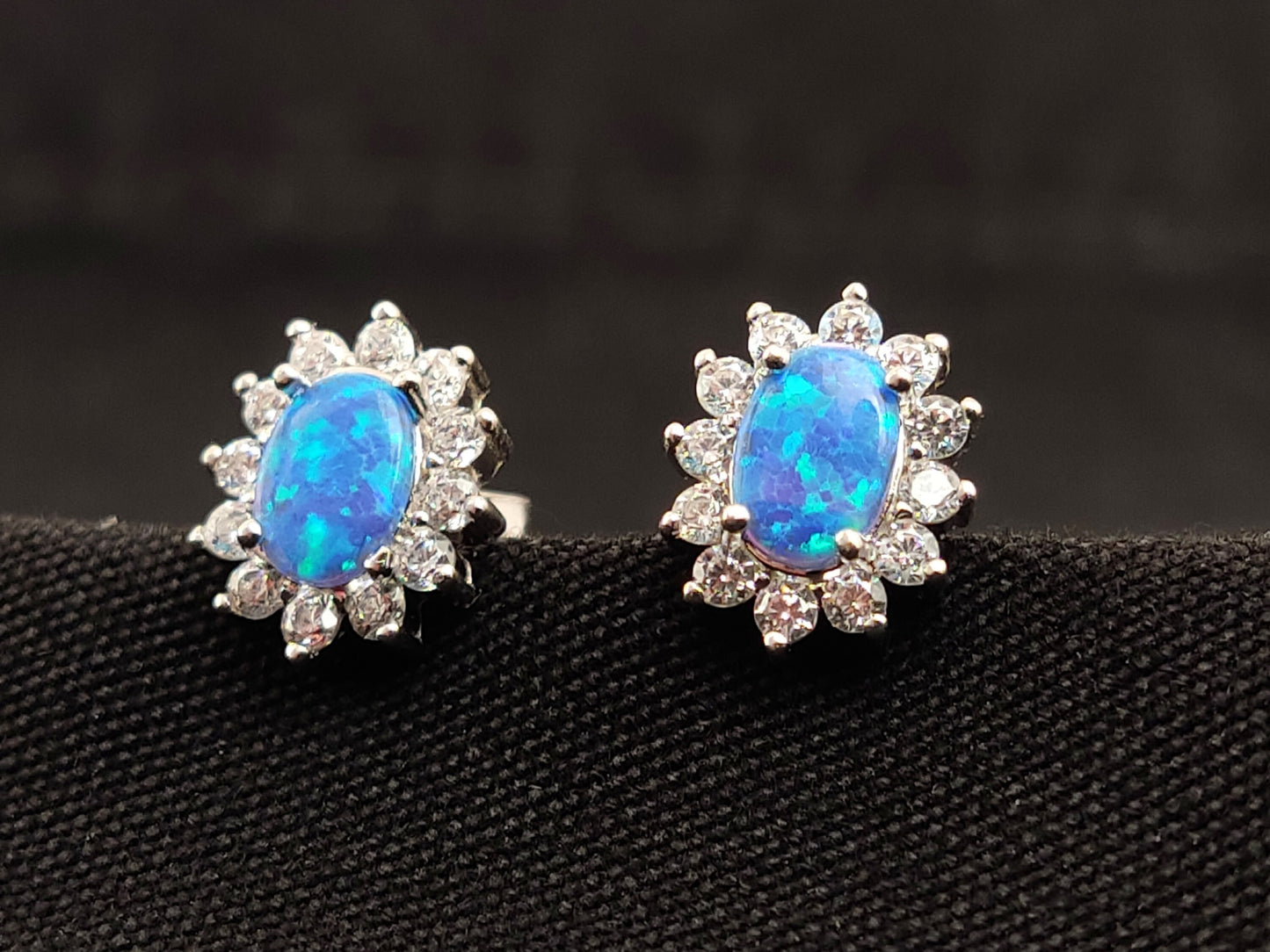 Sterling Silver 925 Oval Rosetta Blue Opal Small Stud Earrings 9x10mm, Opal Crystals Earrings, Griechisches Silber Ohrringe  Bijoux Grecque