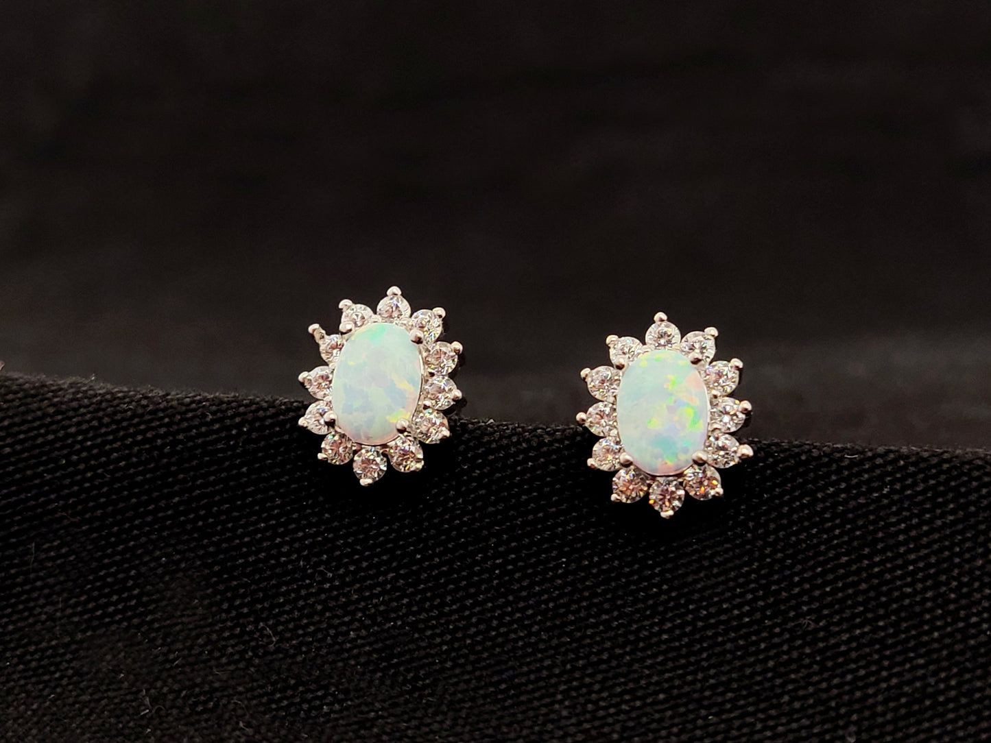 Sterling Silver 925 Oval Rosetta White Opal Small Stud Earrings 9x10mm, Opal Crystals Earrings, Griechisches Silber Ohrringe  Bijoux Grecque