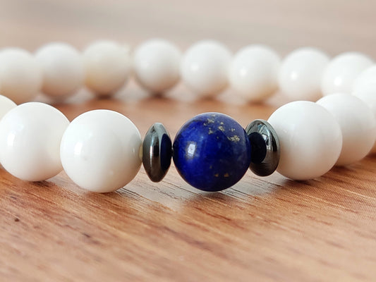 Lapis Lazuli Bracelet, White Onyx & Blue Lapis Lazuli 8mm Stones Stretch Bracelet All Sizes, Lapis Bracelet, Jewelry , Men Women Bracelet