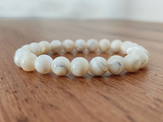 Natural Mother Of Pearl Cream White Pearls 8mm Bracelet, Pearl Bracelet, MOP Bracelet, Bridal White Pearls Bracelet, Weiβ Stein Armband