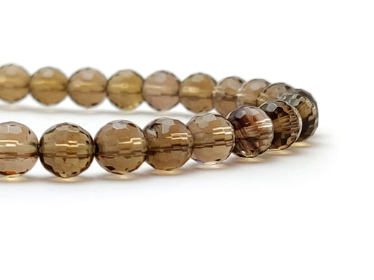 Smoked Brown Round Faceted Natural Quartz Stones Bracelet 6mm, Dark Brown Quartz Bracelet, Quartz Jewelry, Brown Quartz Stones 6 mm Bracelet