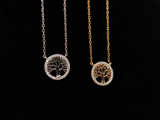 Sterling Silber 925 Silber-Gold-Roségold Kleiner Baum des Lebens Winzige Anhänger Halskette, Baum des Lebens Anhänger 12mm, minimalistischer Halskettenschmuck