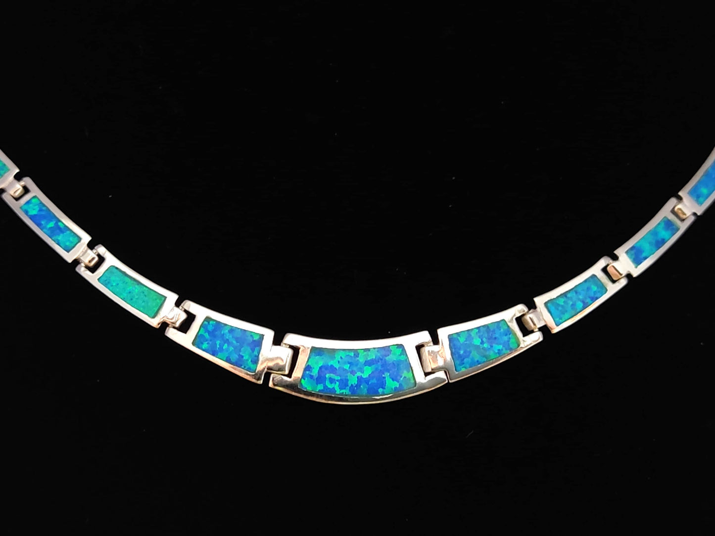 Sterling Silver 925 Fire Rainbow Blue Opal Modern Gradual Pattern Necklace, Griechischer Opal Silber Kette, Bijoux Grecque, Bijoux grecs