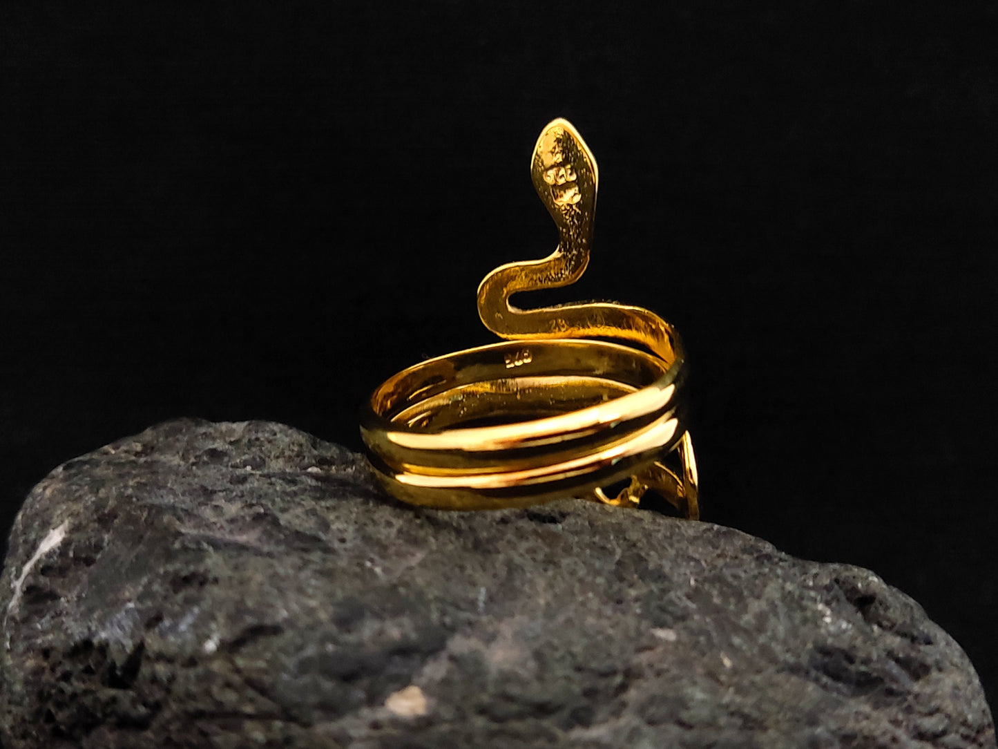 Greek Silver Snake Ring, Gold Plated 22K Jewelry From Greece, Serpent Adjustable Ring 8-10US, Griechischer Silber Slange Schmuck Ring