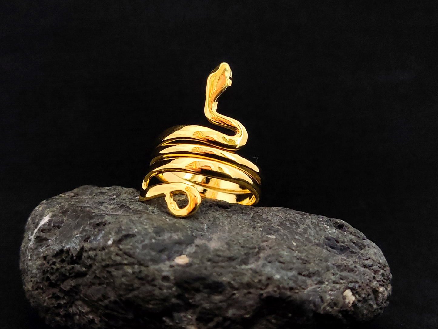 Greek Silver Snake Ring, Gold Plated 22K Jewelry From Greece, Serpent Adjustable Ring 8-10US, Griechischer Silber Slange Schmuck Ring