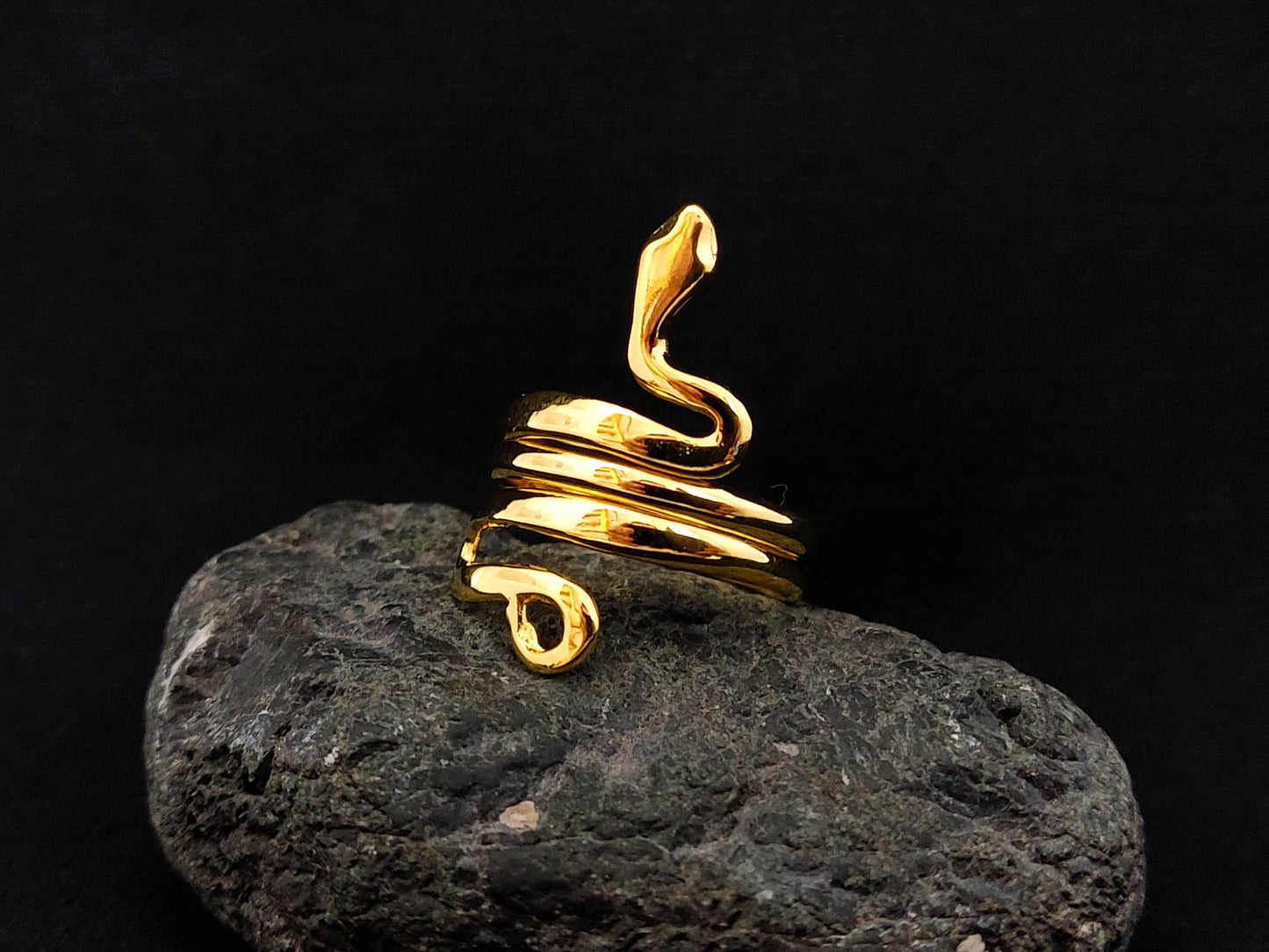 Greek Silver Snake Ring, Gold Plated 22K Jewelry From Greece, Serpent Adjustable Ring 8-10US, Griechischer Silber Slange Schmuck Ring