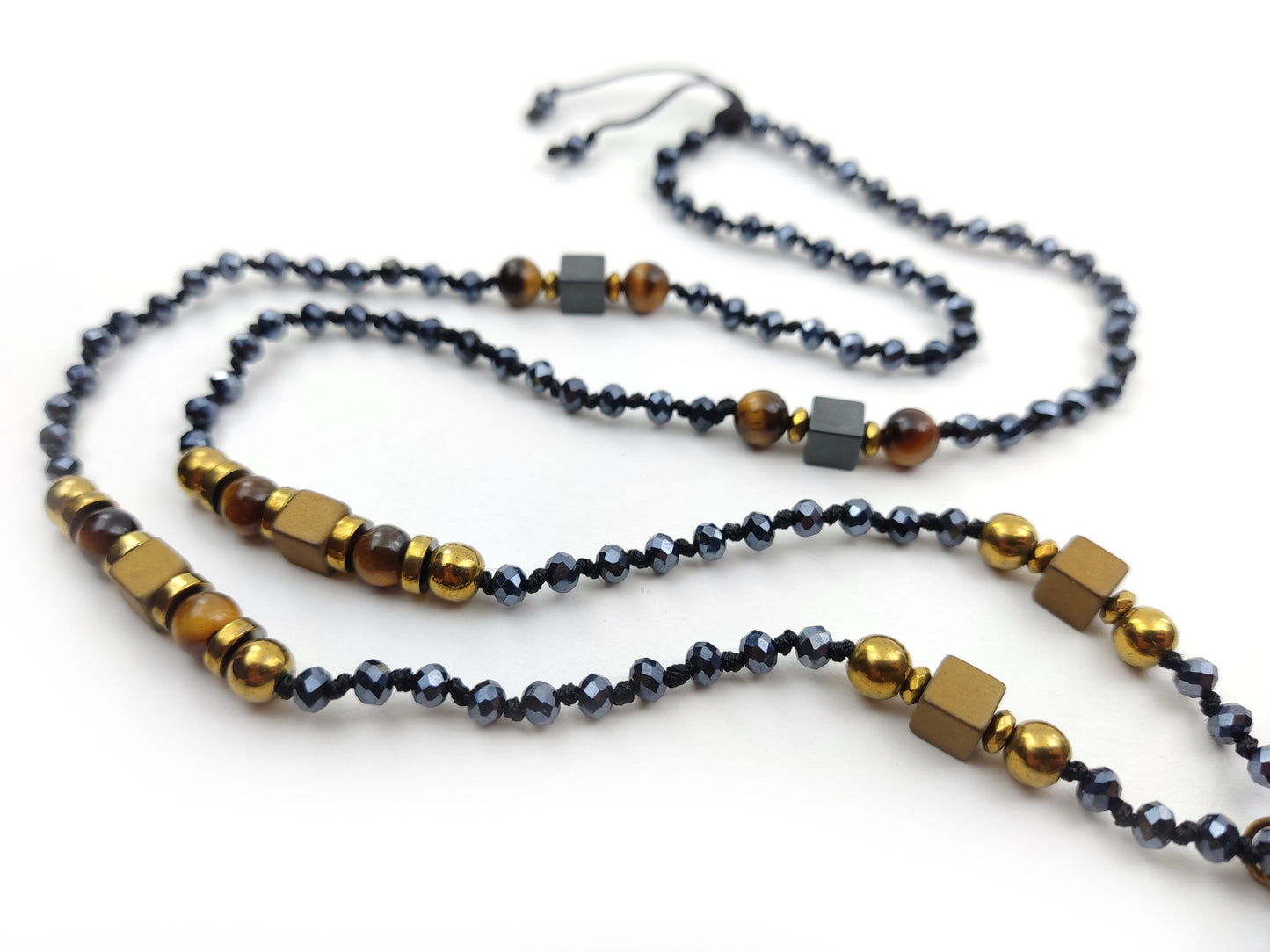 Handmade Long Semi Precious Stones Necklace, Drop Pendant With Marcasite - Mother Of Pearl, 70cm, Griechische Halskette Schmuck, Jewelry