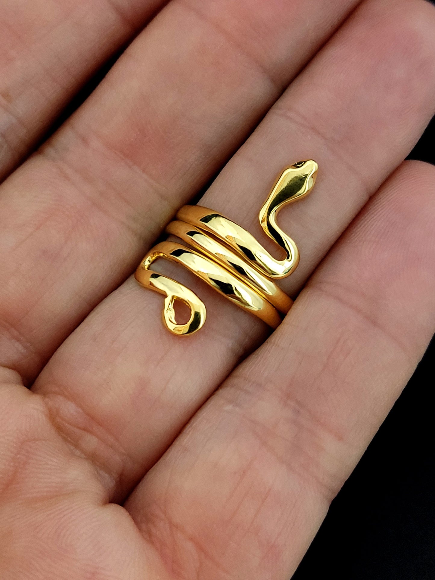 Greek Silver Snake Ring, Gold Plated 22K Jewelry From Greece, Serpent Adjustable Ring 8-10US, Griechischer Silber Slange Schmuck Ring