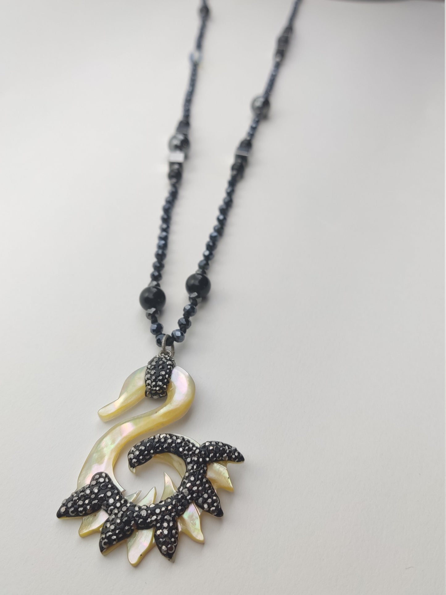 Long Semi Precious Stones Swan Necklace, Pendant With Marcasite - Mother Of Pearl, 70cm, Griechische Halskette Schmuck, Jewelry, Schmuck