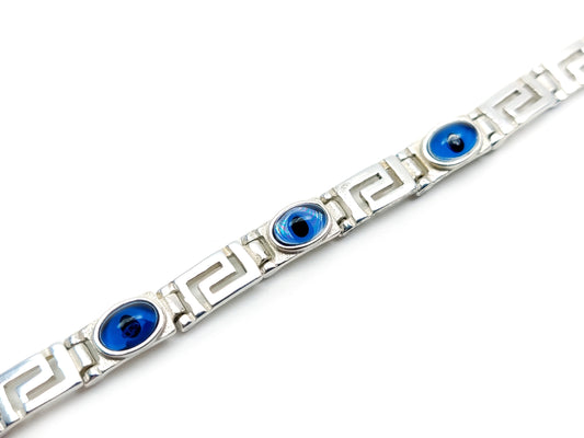 Greek Key Evil Eye Silver Bracelet