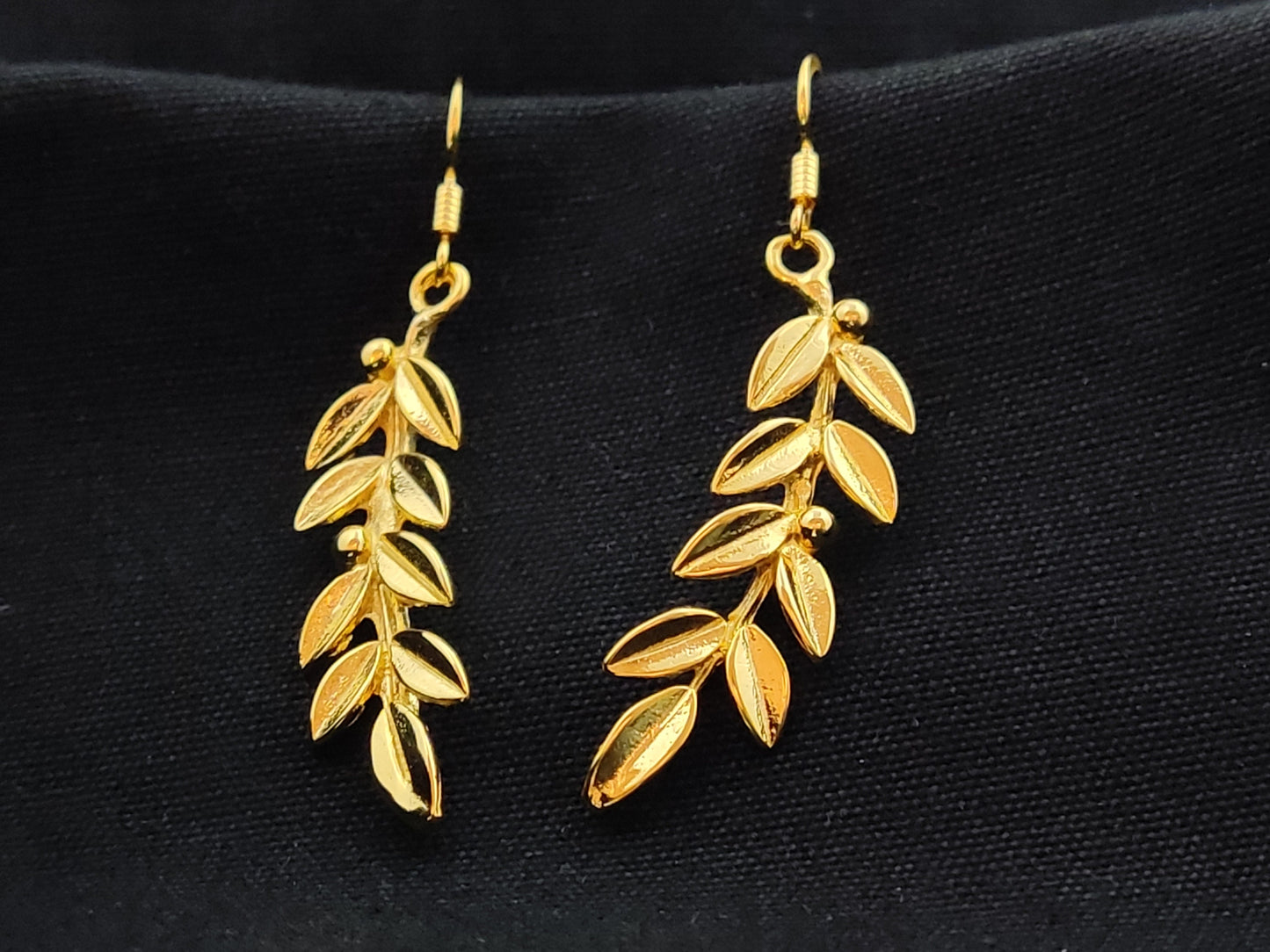 Sterling Silver 925 Greek Olive Leaf Leaves Gold Plated 22K Dangle Long Earrings, Leaf Gold Plated Earrings, Griechische Gold Ohrringe