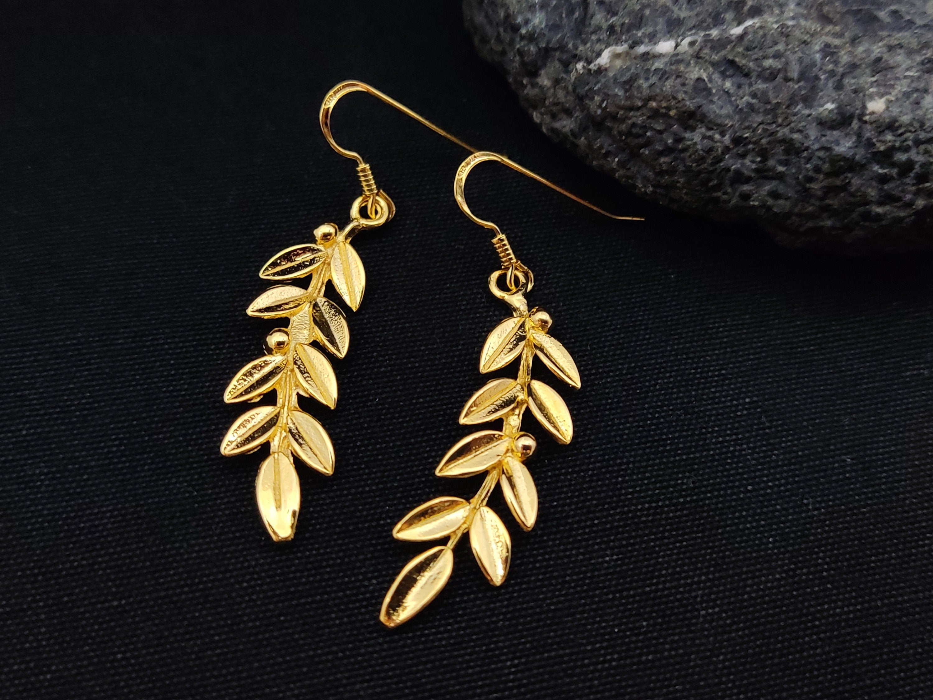 Large Ηoop Olive Branch and Leaf Earrings. 14k gold outlets filled on sterling silver.