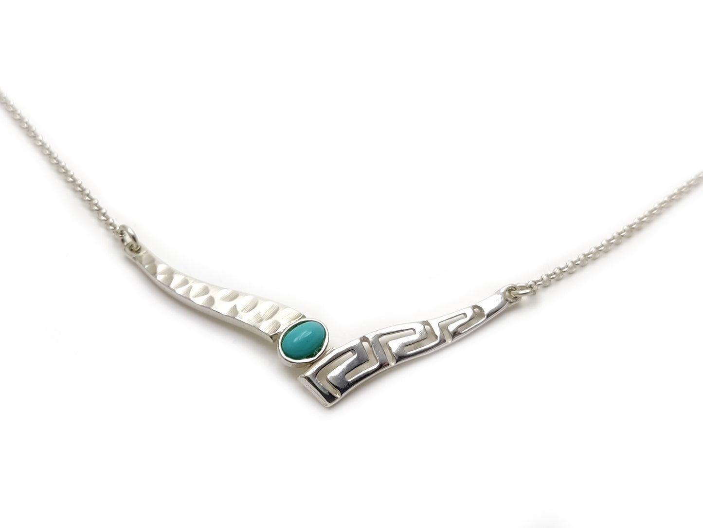 Greek Silver Necklace, Meander Turquoise Stone Chain Fine Necklace, Griechischer Silber Schmuck Halskette, Bijoux Collier De Grece, Greece