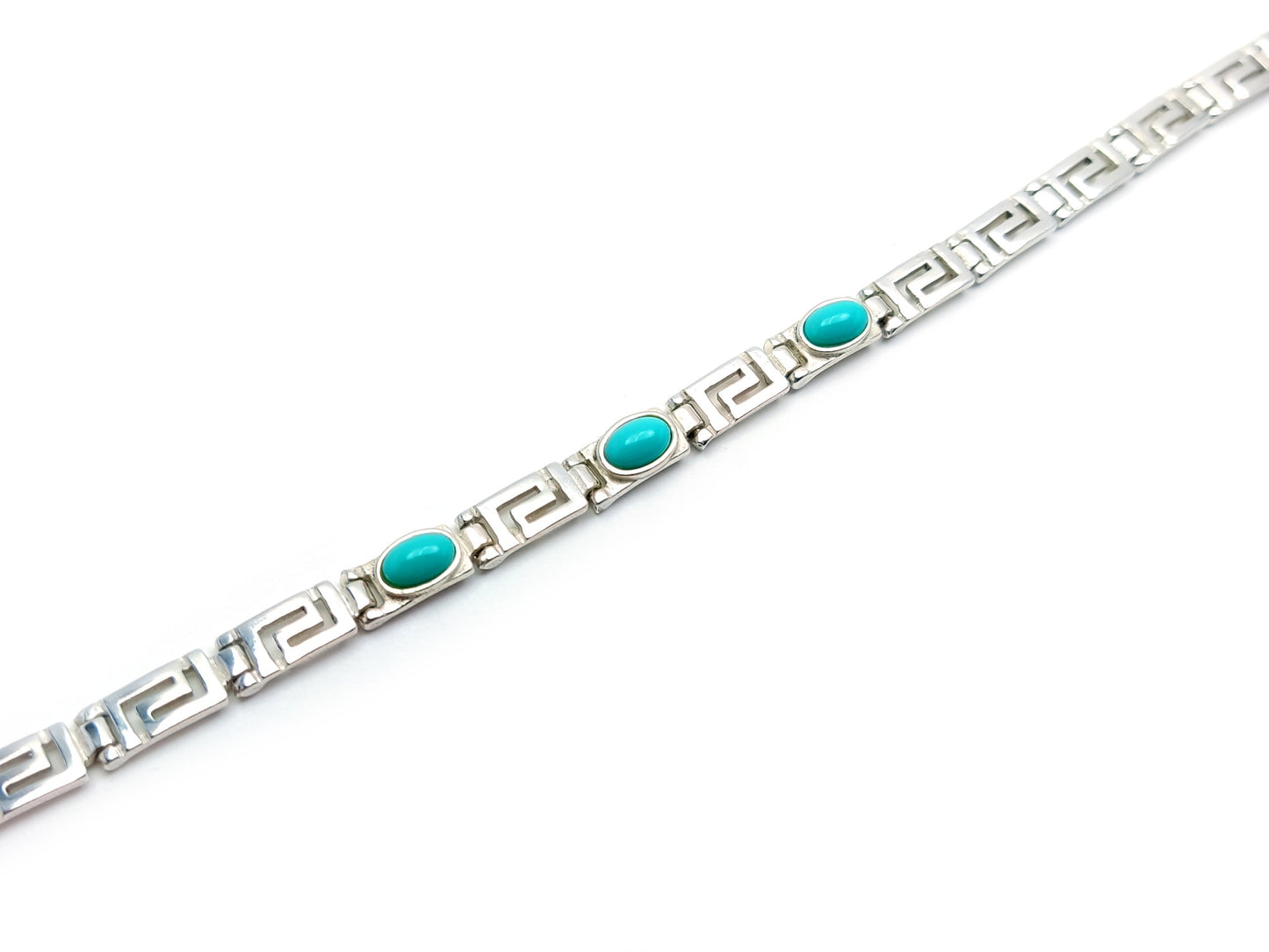 Greek Key Silver Bracelet, Turquoise Blue Stones Jewelry, Griechischer Silber Schmuck Armband, Bijoux De Grece, Meander Bracelets Greece