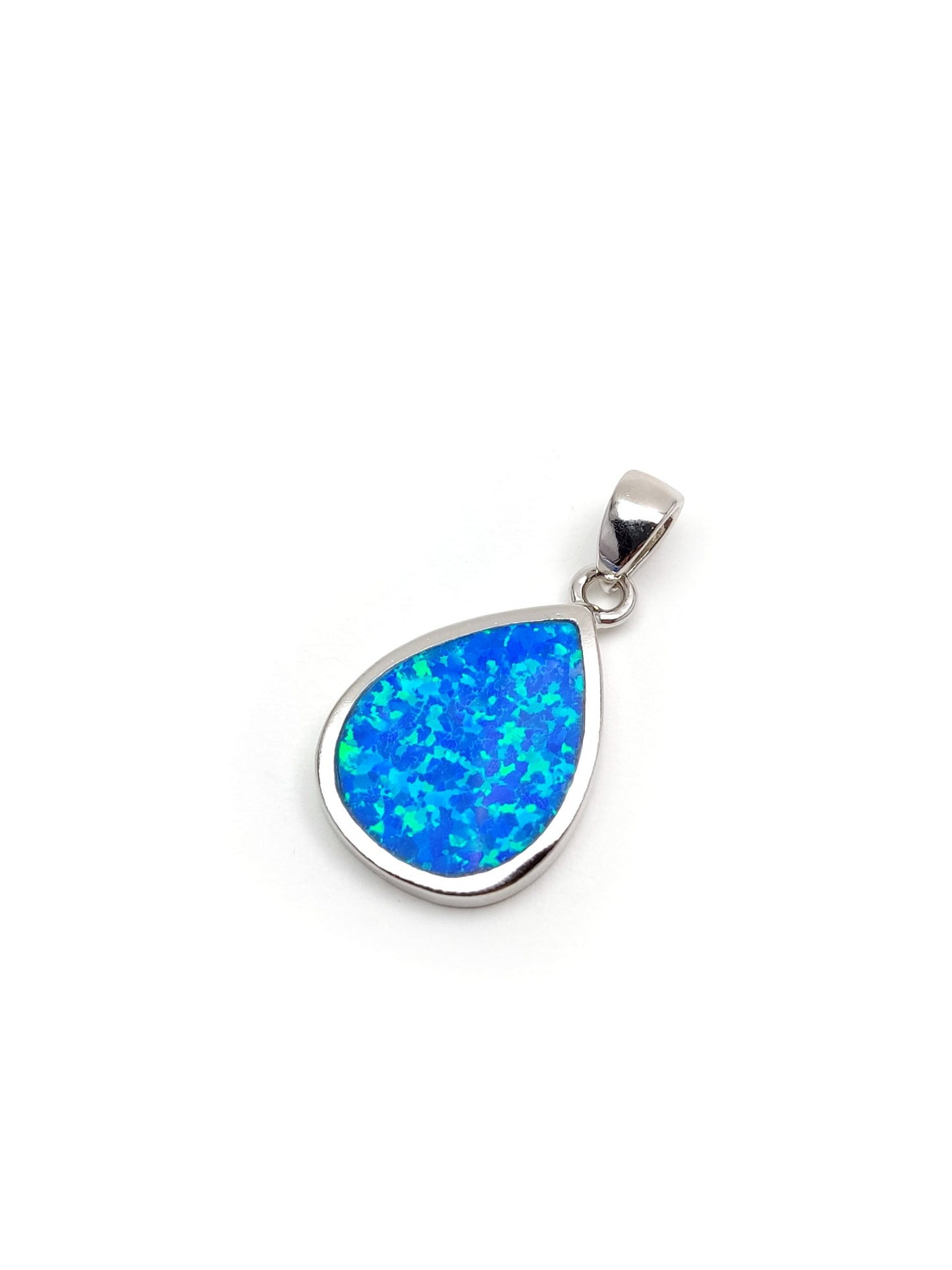 Blue Opal Drop Silver Pendant