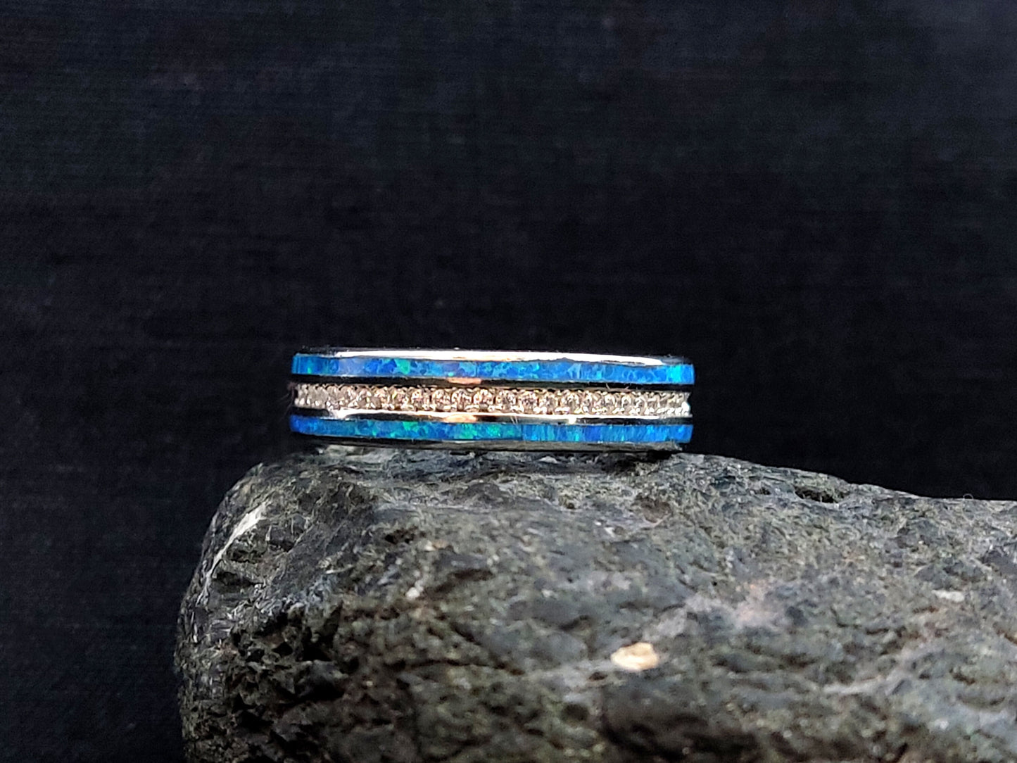 Sterling Silver 925 Ocean Blue Opal CZ Band Ring, Bijoux en argent grec, Griechischer Silber Schmuck, Bijoux De Grece, Opal Rings, Opal Stone