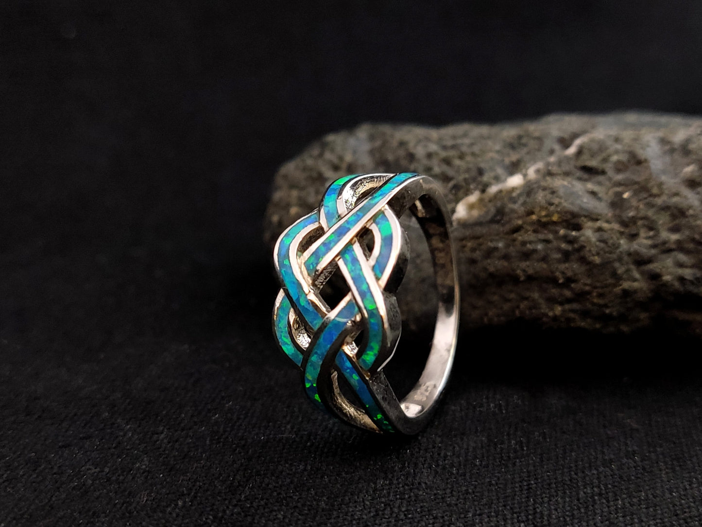 Sterling Silver 925 Ocean Blue Opal CZ Gordian Knot Ring, Griechischer Silber Schmuck, Bijoux De Grece, Opal Rings, Opal Stone