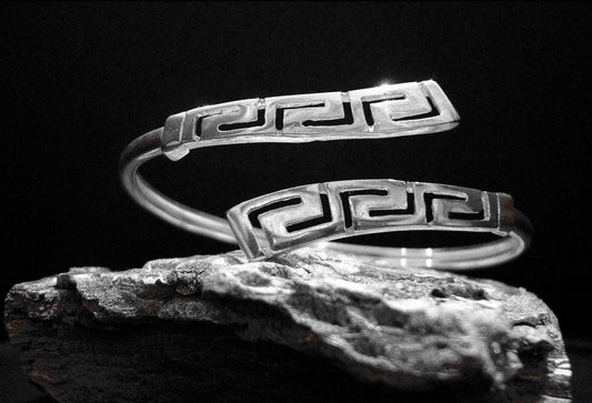 Bracelet en argent grec, argent sterling 925 bracelet jonc méandre clé grecque antique, Griechische Silber Armreif Schmuck, bracelet