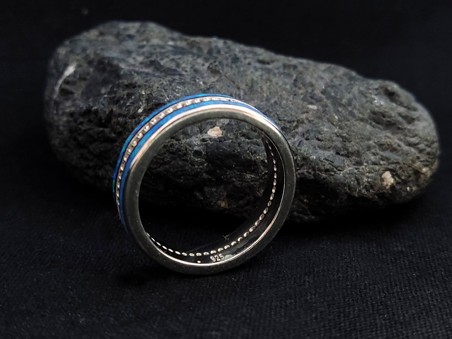 Sterling Silver 925 Ocean Blue Opal CZ Band Ring, Greek Silver Jewelry, Griechischer Silber Schmuck, Bijoux De Grece, Opal Rings, Opal Stone