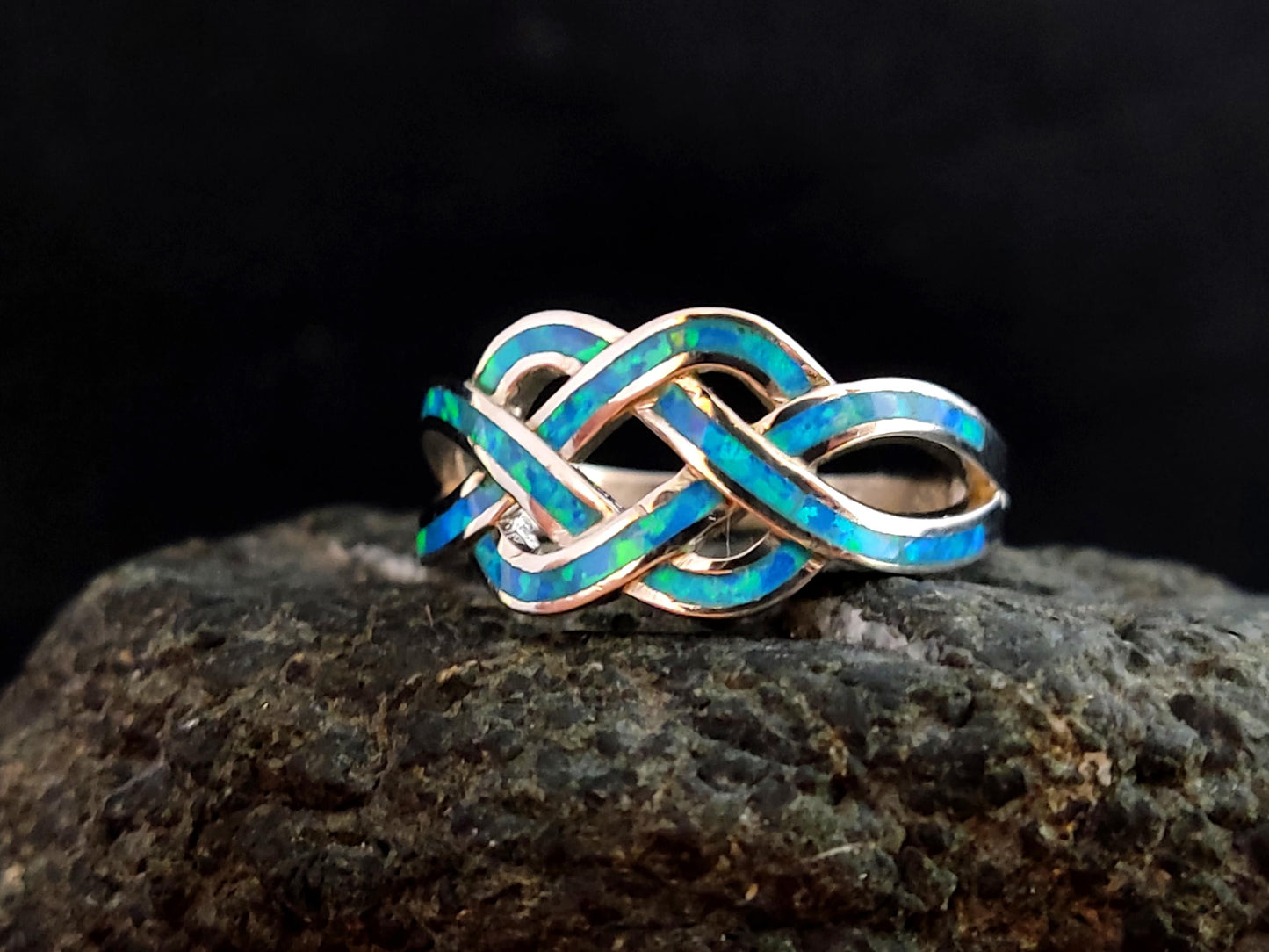 Sterling Silber 925 Ocean Blue Opal CZ Gordian Knot Ring, Griechischer Silber Schmuck, Bijoux De Grece, Opal Rings, Opal Stone