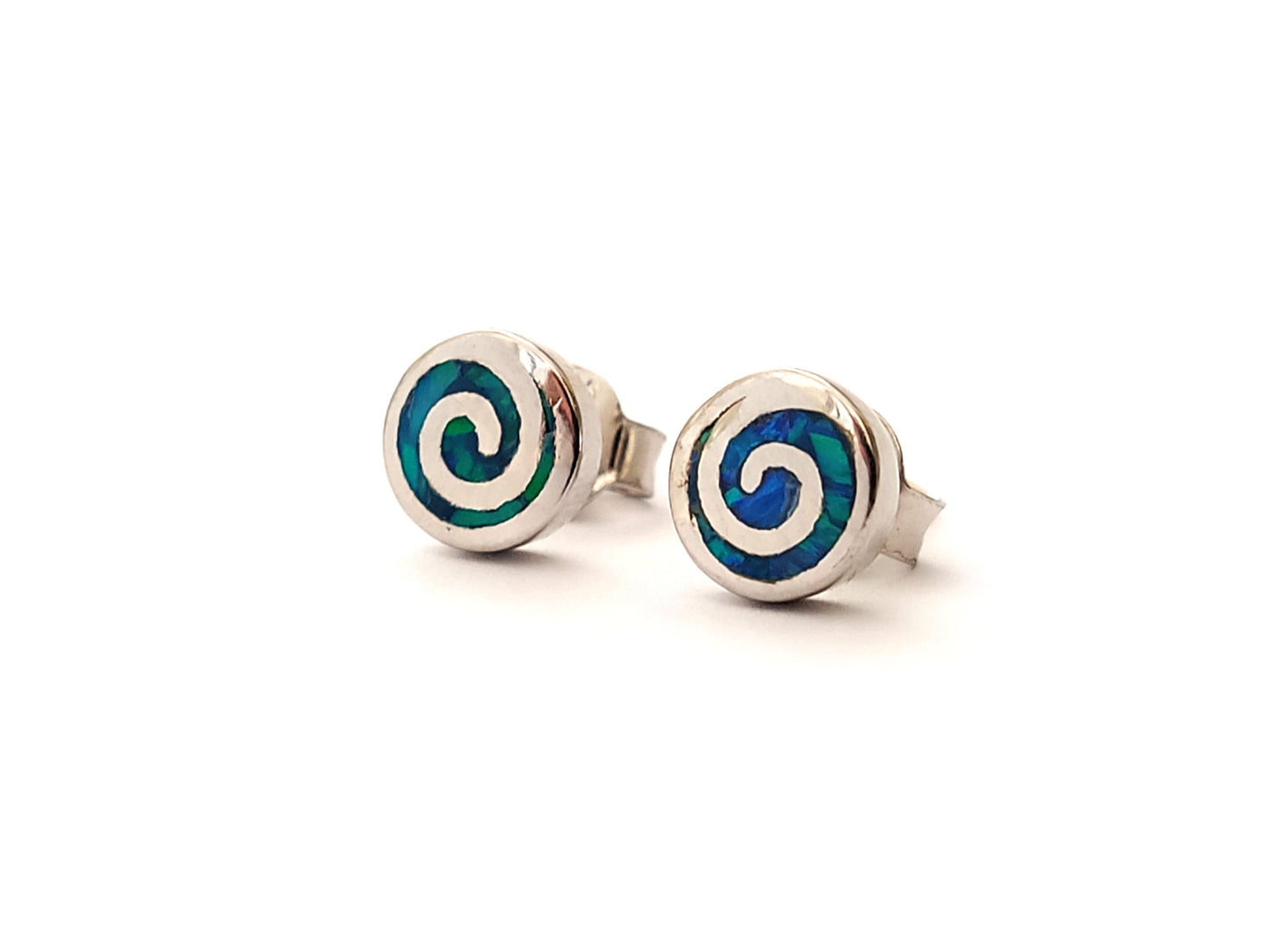 Greek Opal Earrings, Spiral Earrings, Small Earrings 7mm, Sterling Silver 925, Greek Spiral Opal Jewelry, Greek Jewelry, Round Earrings