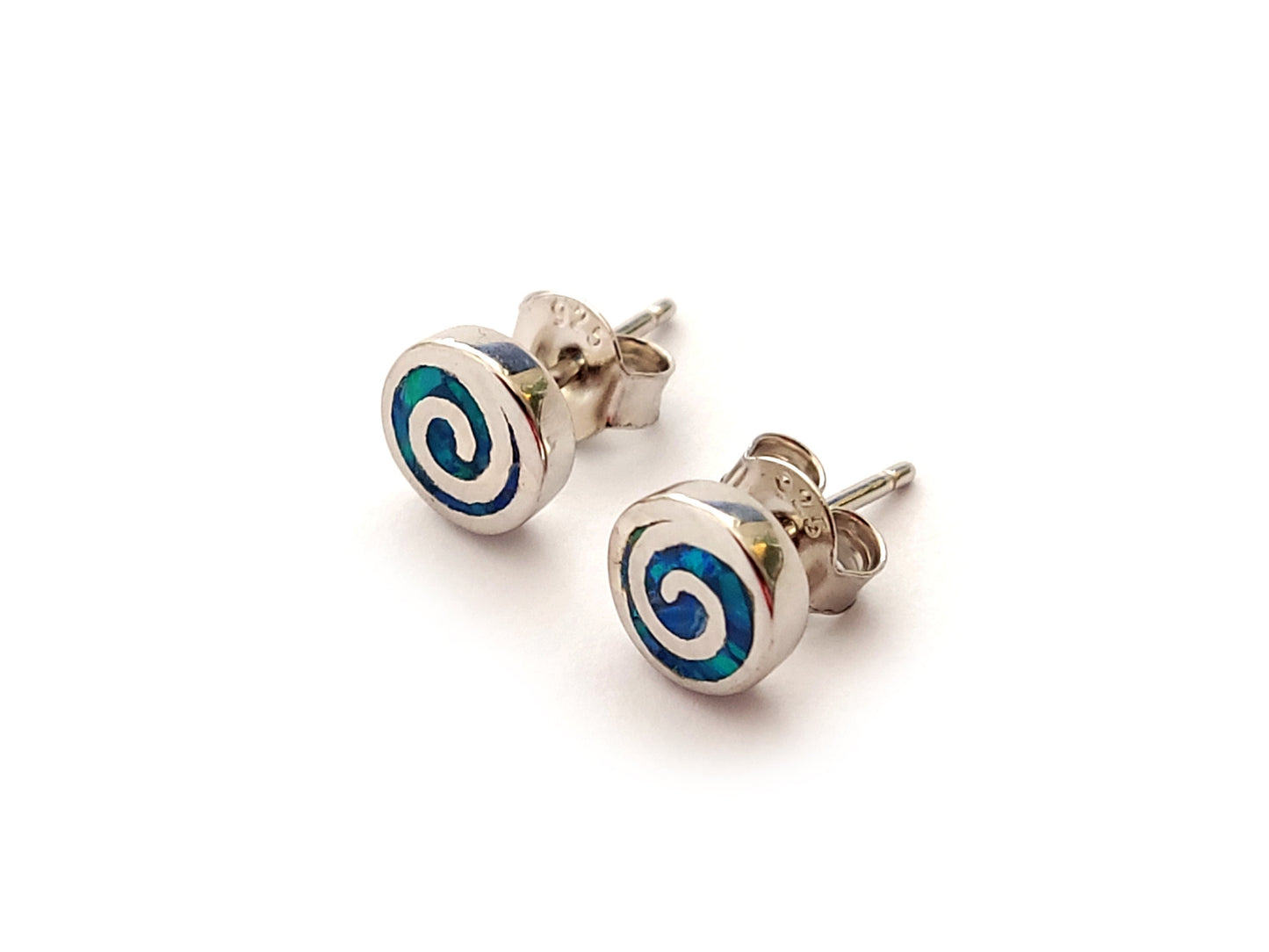 Boucles d'oreilles en opale grecque, boucles d'oreilles en spirale, petites boucles d'oreilles 7mm, argent sterling 925, bijoux en opale spirale grecque, bijoux grecs, boucles d'oreilles rondes