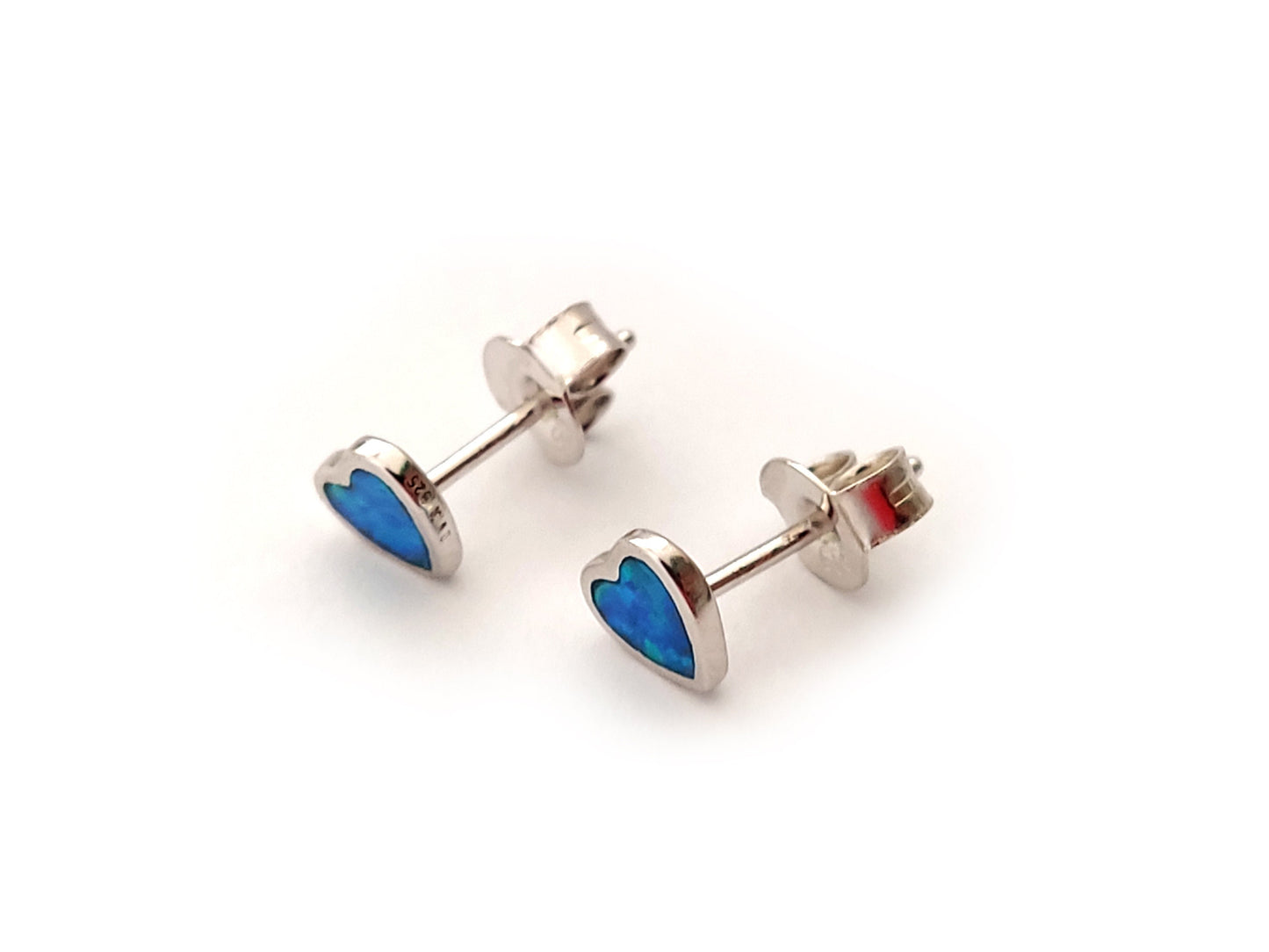 Heart Opal Earrings, Opal Earrings, Small Earrings 6mm, Sterling Silver 925, Modern Heart Jewelry, Greek Jewelry, Round Earrings