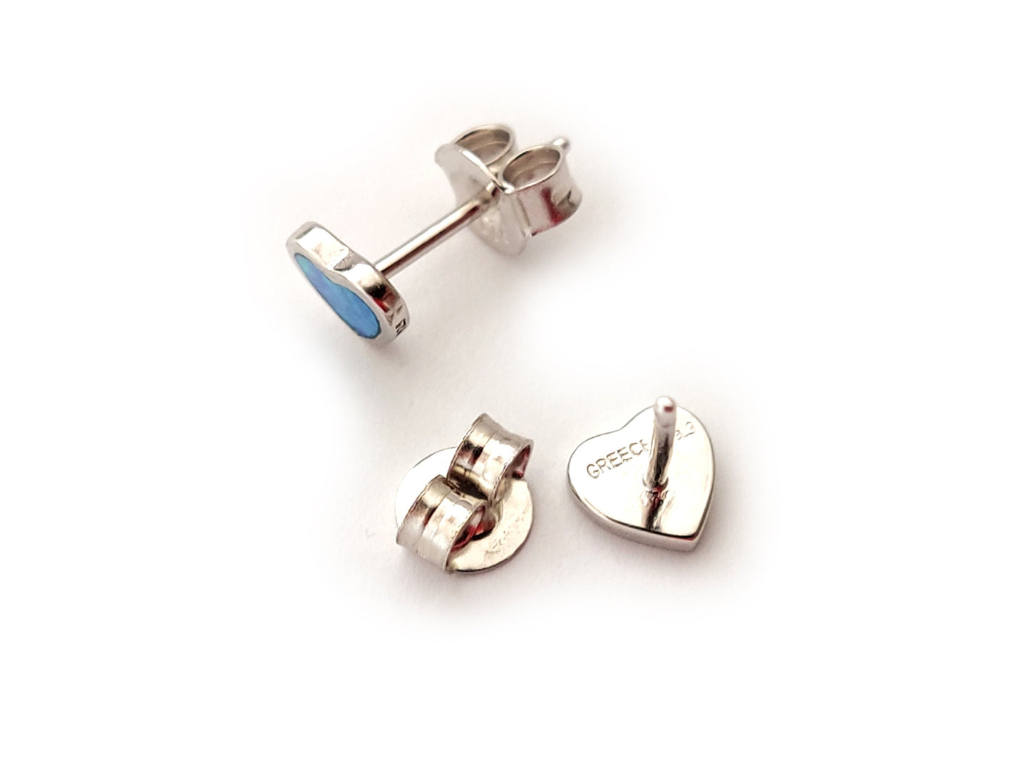Heart Opal Earrings, Opal Earrings, Small Earrings 6mm, Sterling Silver 925, Modern Heart Jewelry, Greek Jewelry, Round Earrings