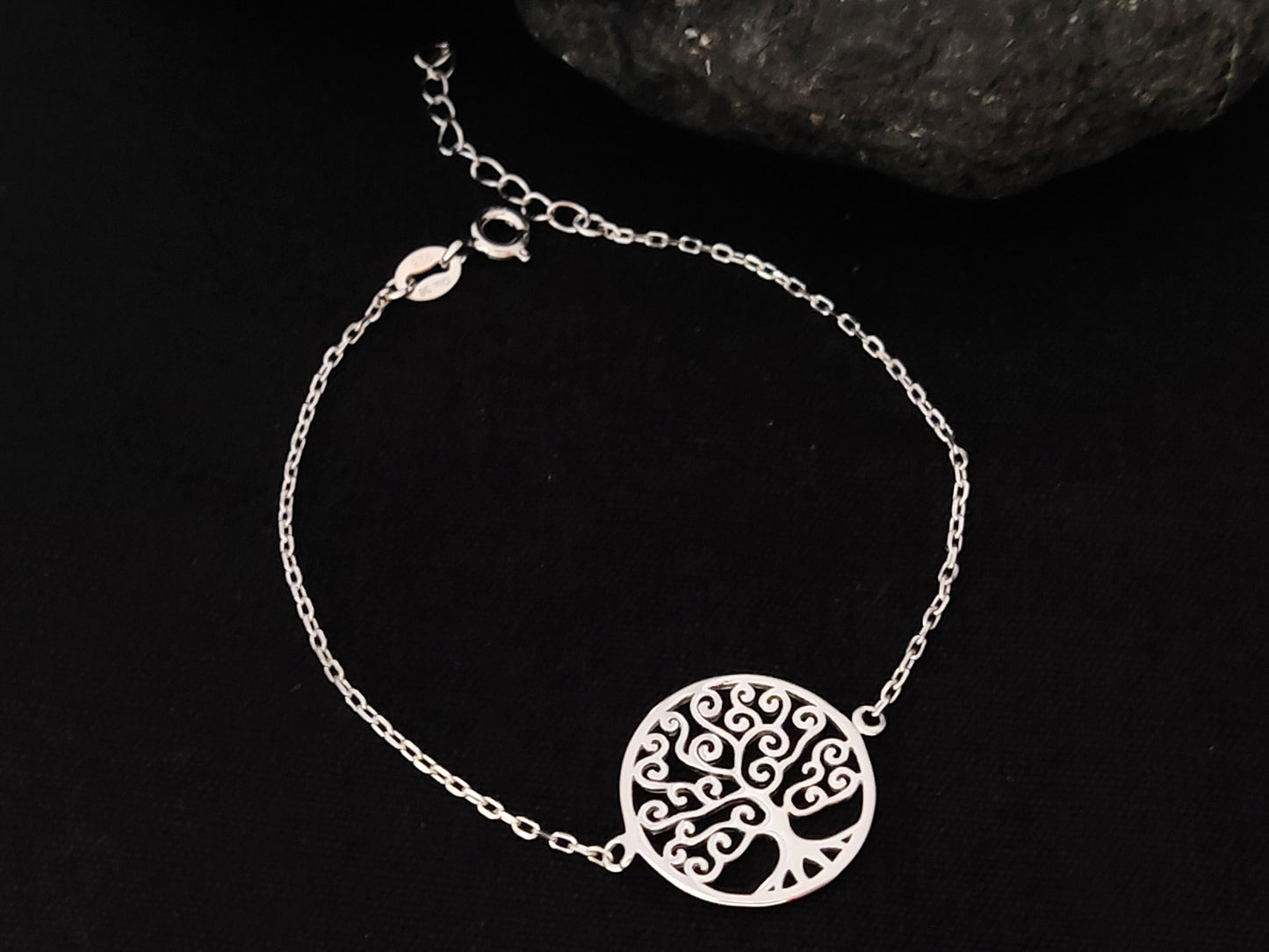Sterling Silver 925 Tree Of Life 18mm Fine Chain Adjustable Minimalist Jewelry Greek Bracelet , Griechischer Silber Armband, Bijoux Grece