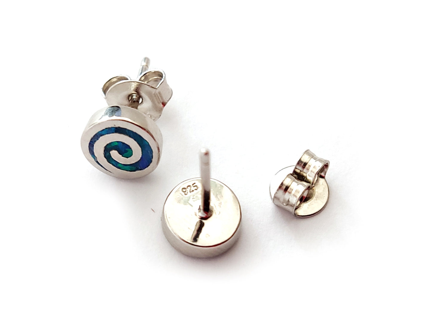 Greek Opal Earrings, Spiral Earrings, Small Earrings 7mm, Sterling Silver 925, Greek Spiral Opal Jewelry, Greek Jewelry, Round Earrings