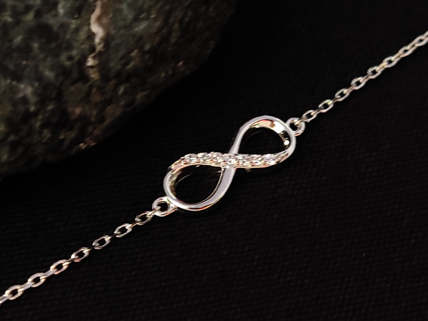 Sterling Silber 925 Infinity Eternity Loop Feine Kette Verstellbares minimalistisches Kristallarmband, Griechischer Silber Armband, Bijoux Grece