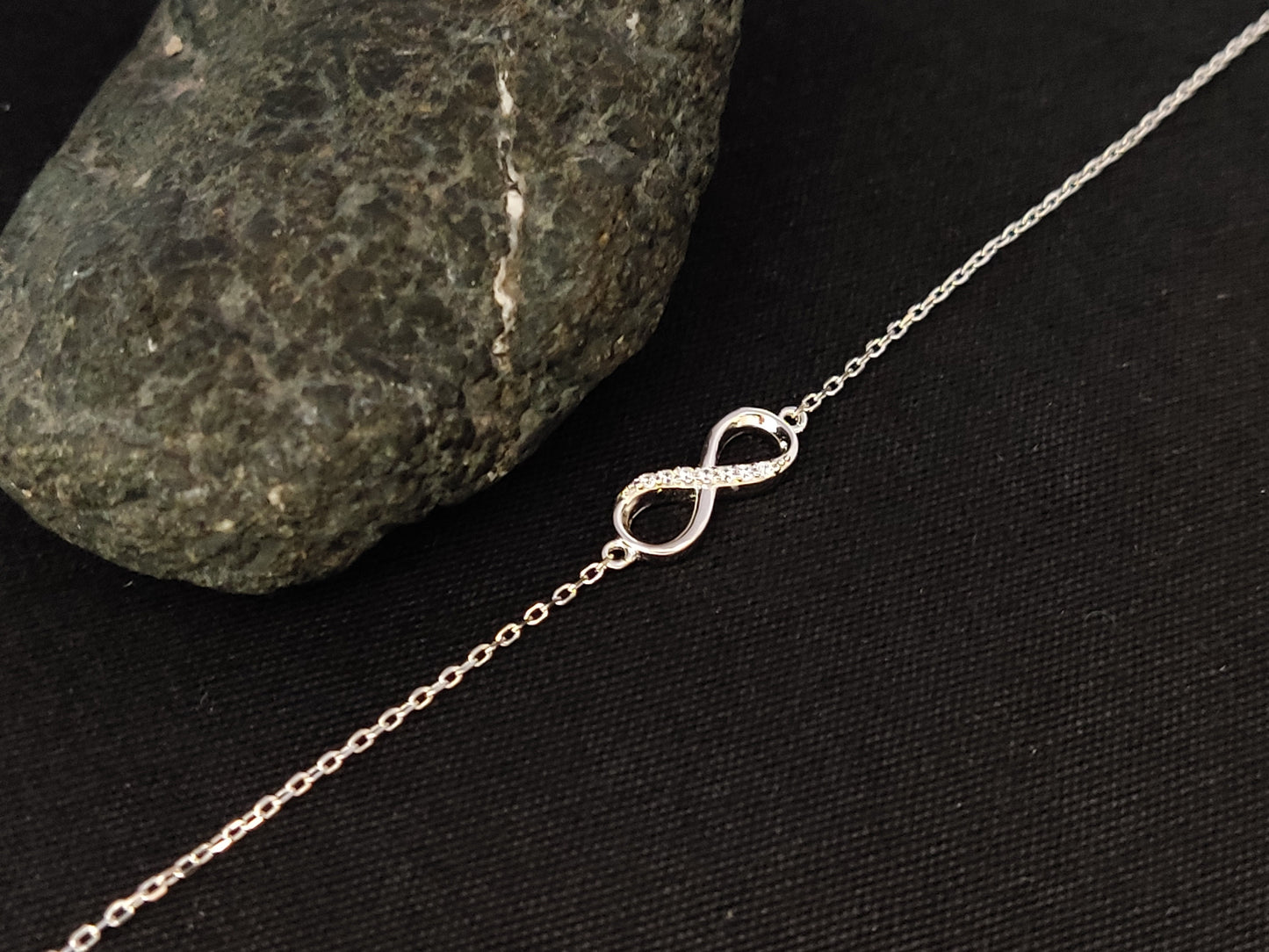 Sterling Silver 925 Infinity Eternity Loop Fine Chain Bracelet en cristal minimaliste réglable, Brassard Griechischer Silber, Bijoux Grece
