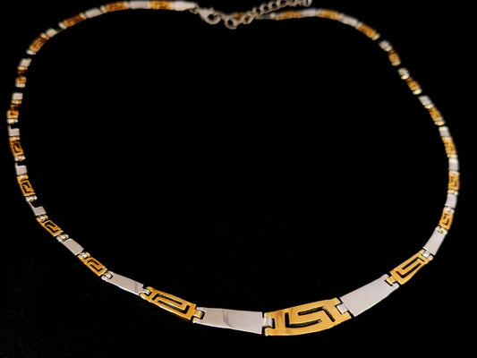 Sterling Silver 925 Bicolor Greek Key Meander Design Gold Plated Gradual Necklace, Griechischer Silber Vergoldet Kette, Greek Jewelry Shop
