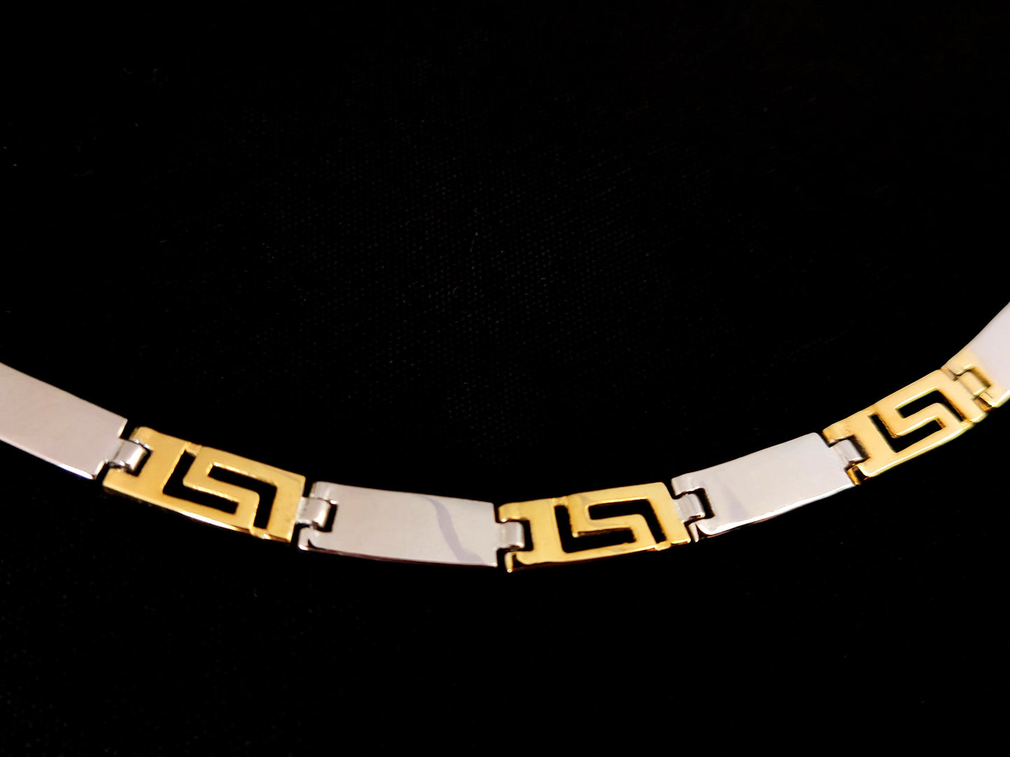 Sterling Silver 925 Bicolor Greek Key Meander Design Gold Plated Modern Necklace, Griechischer Silber Vergoldet Kette, Greek Jewelry Shop