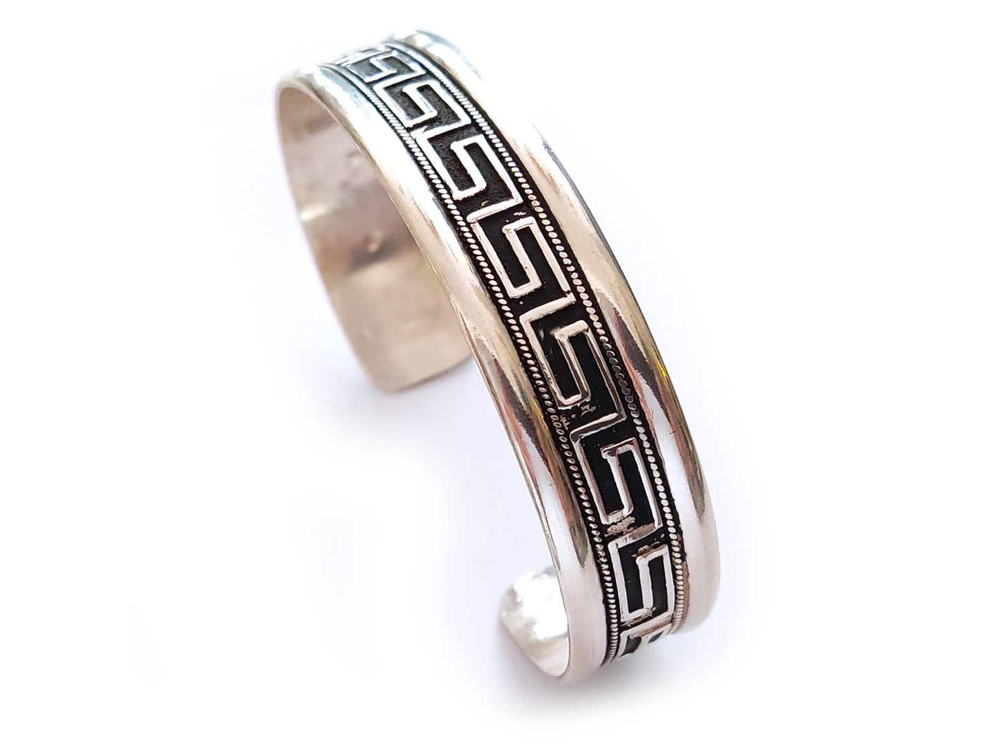 Sterling Silver 925 Greek Key Meander Cuff Unisex Jewelry Bracelet 14mm, Griechischer Silber Armband, Bracelet Bijoux Grecque, Men Women