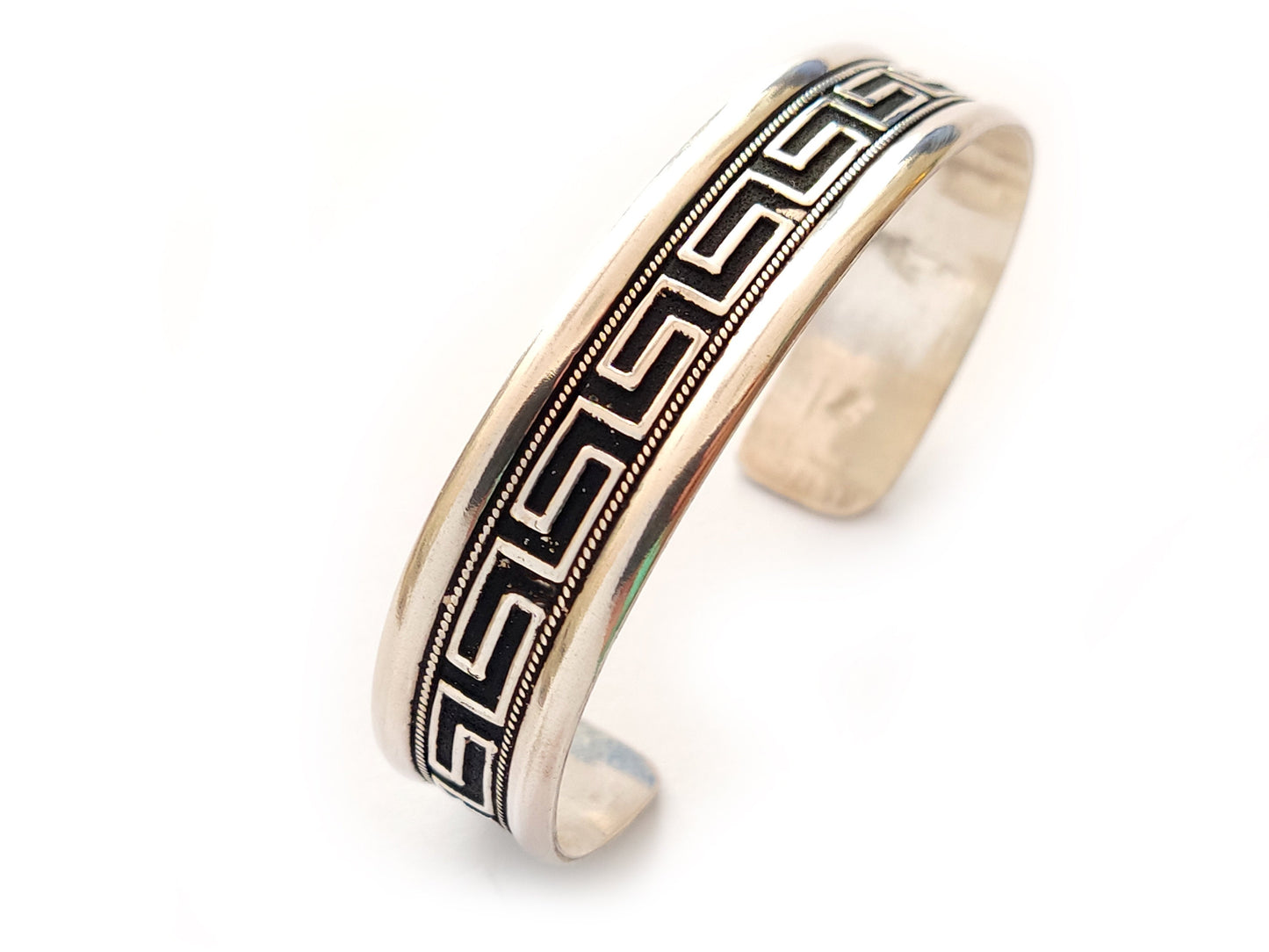 Sterling Silver 925 Greek Key Meander Cuff Unisex Jewelry Bracelet 14mm, Griechischer Silber Armband, Bracelet Bijoux Grecque, Men Women