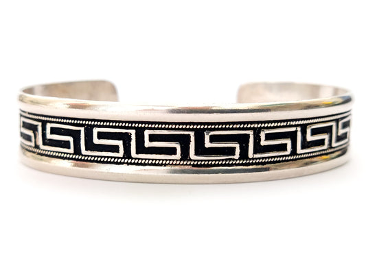 Sterling Silber 925 Griechischer Schlüssel Mäander Manschette Unisex Schmuck Armband 14mm, Griechischer Silber Armband, Armband Bijoux Grecque, Herren Damen