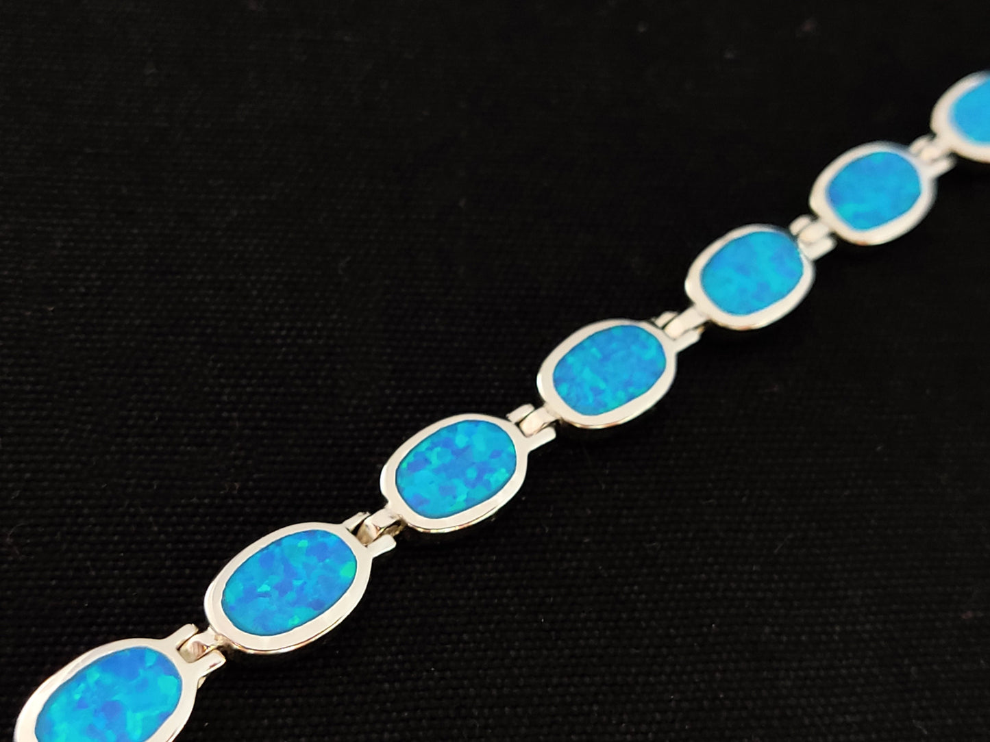 Sterling Silver 925 Fire Rainbow Blue Oval Opal Greek Bracelet, Opal Bracelet, Griechischer Silber Blau Opal Stein Armband, Greek Jewelry