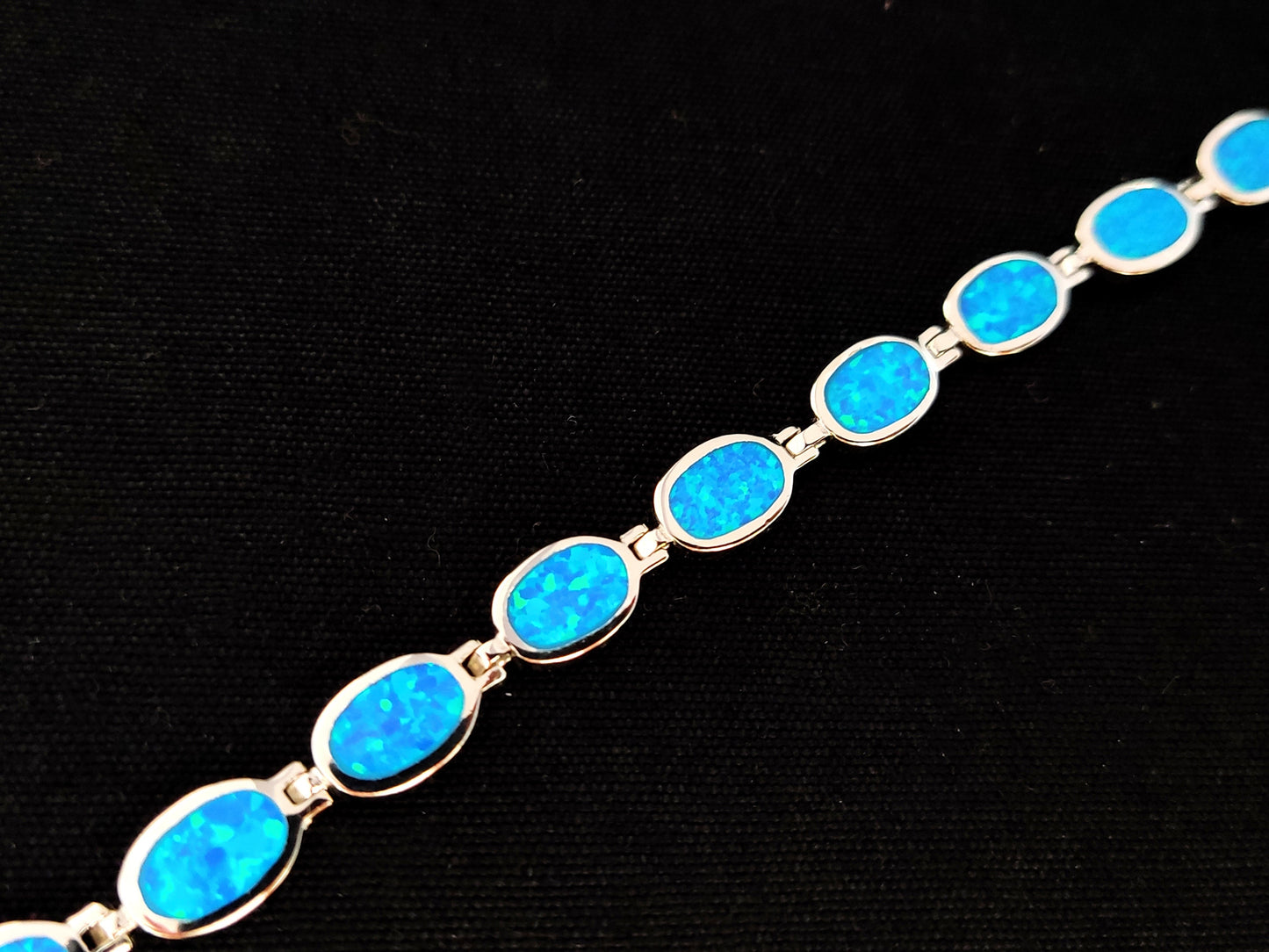 Sterling Silver 925 Fire Rainbow Blue Oval Opal Greek Bracelet, Bracelet Opal, Griechischer Silber Blau Opal Stein Brassard, Bijoux grecs