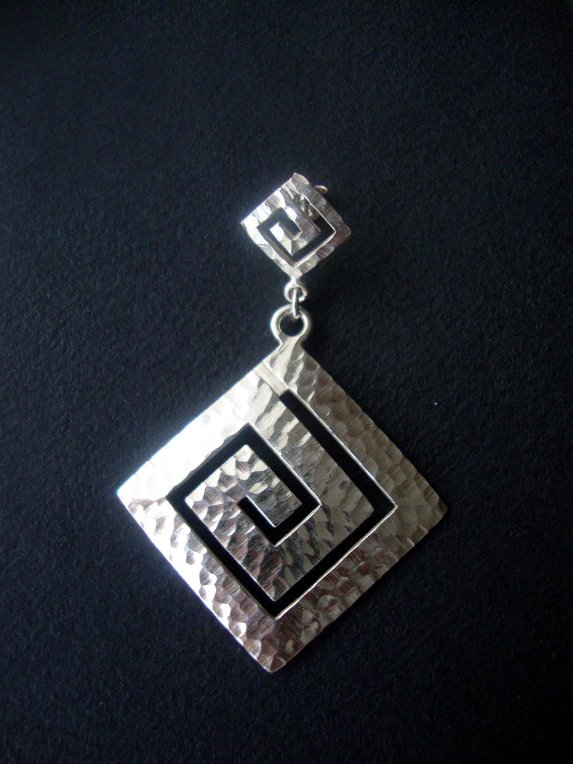 Greek spiral square design hammered earrings Sterling Silver 925