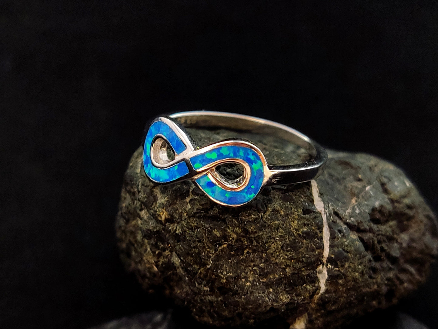 Sterling Silver 925 Blue Opal Infinity Silver Ring