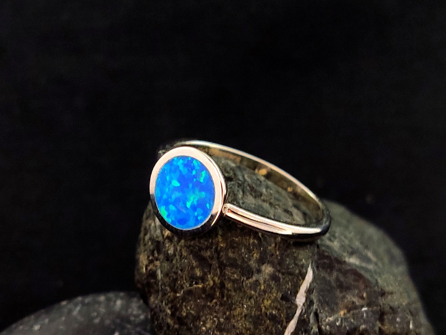 Sterling Silber 925 Ocean Blue Opal Round Stone Ring 10mm, Griechischer Silber Schmuck, Bijoux De Grece, Opal Rings, Opal Stone