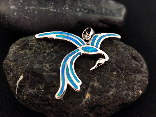 Sterling Silver 925 Blue Opal Phoenix Mythical Bird Greek Pendant 37x30mm, Opal Stones, Greek Jewelry, Griechisches Opal Anhanger, Mythology