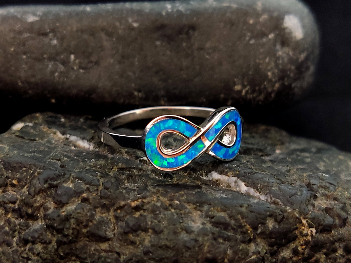 Sterling Silver 925 Blue Opal Infinity Silver Ring