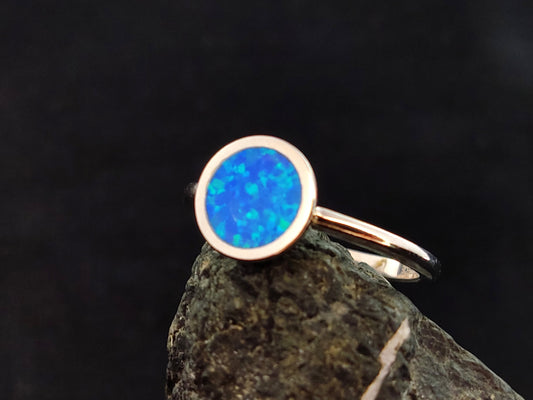 Sterling Silber 925 Ocean Blue Opal Round Stone Ring 10mm, Griechischer Silber Schmuck, Bijoux De Grece, Opal Rings, Opal Stone