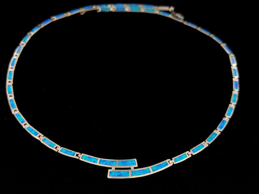 Sterling Silver 925 Fire Rainbow Blue Opal Modern Design Greek Necklace  ,Griechischer Opal Silber Kette, Bijoux Grecque, Greek Jewelry