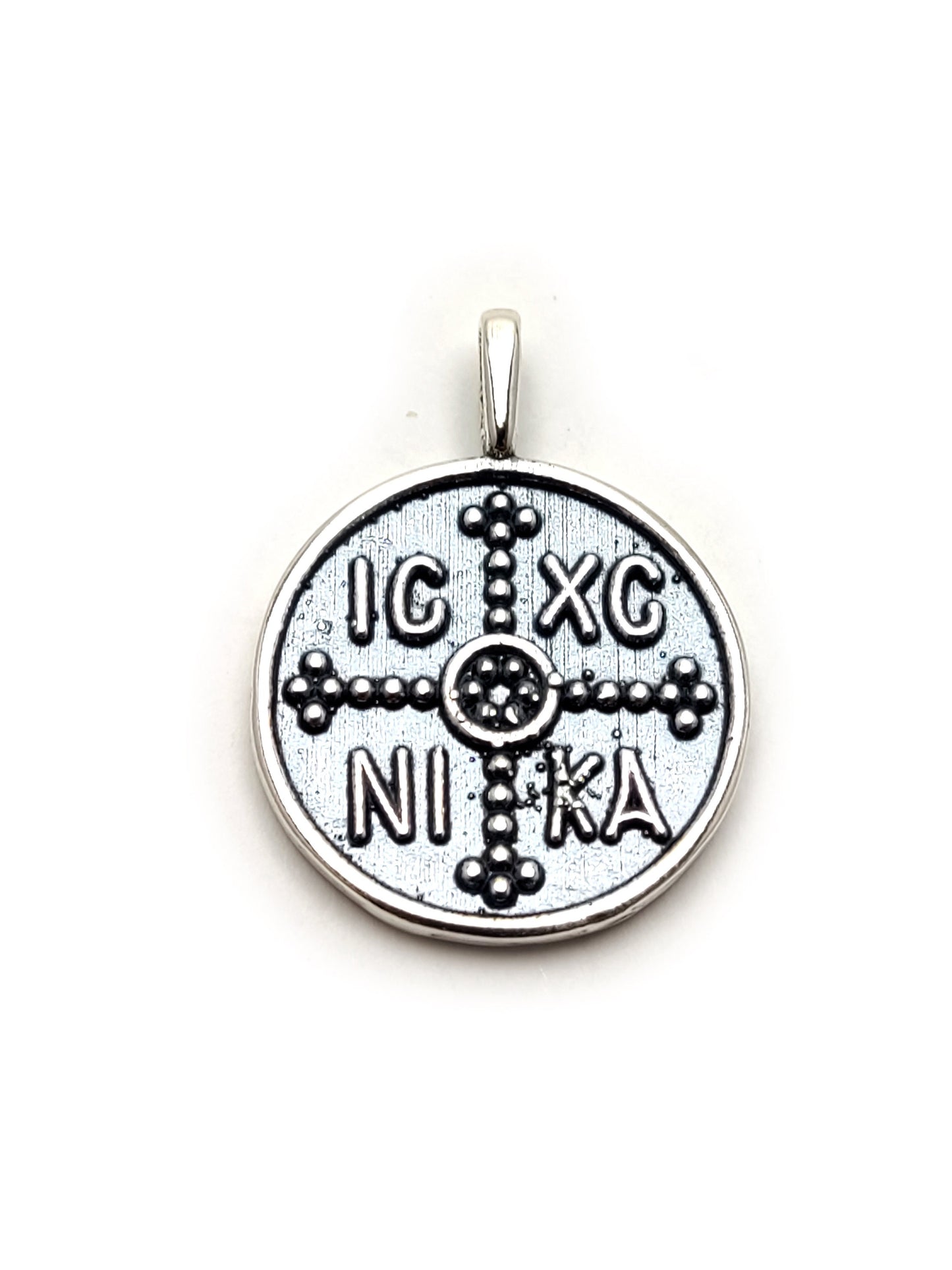 Croix grecque byzantine en argent sterling 925 faite à la main, pièce de monnaie IC-XC-NIKA Konstantinato 19 mm, porte-bonheur, hommes femmes enfants croix