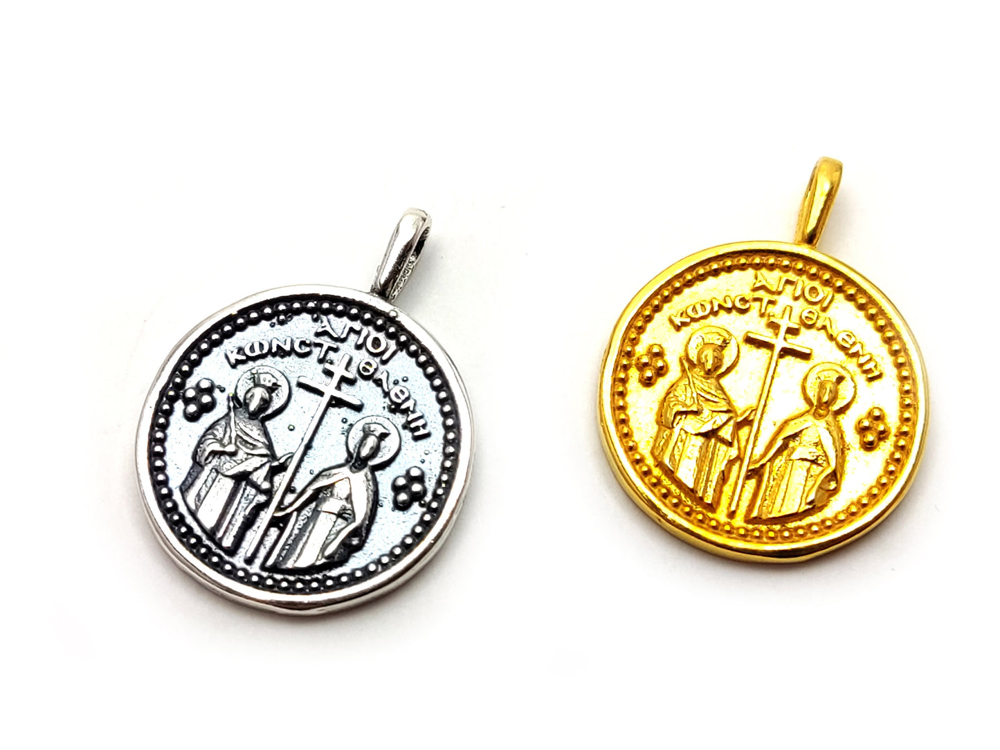 Sterling Silver 925 Handmade Byzantine Greek Gold Plated Cross, Coin IC-XC-NIKA Konstantinato 19mm , Good Luck Charm, Men Women Kids Cross