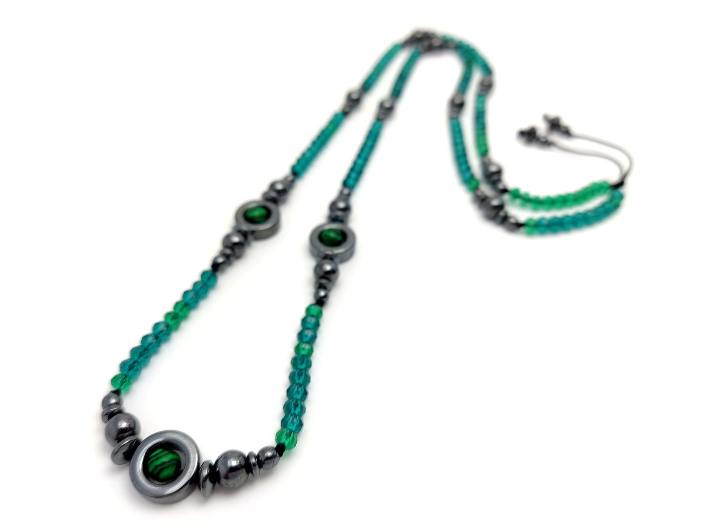 Long Crystal Malachite Green Stones Greek Necklace 70cm - 27.3inch, Men Women Green Natural Malachite Hematite Necklace, Green Necklace