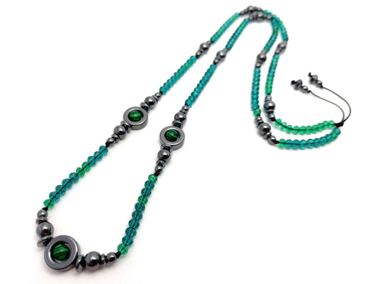 Long Crystal Malachite Green Stones Greek Necklace 70cm - 27.3inch, Men Women Green Natural Malachite Hematite Necklace, Green Necklace